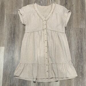 Elegant Beige Button-Down Casual Dress